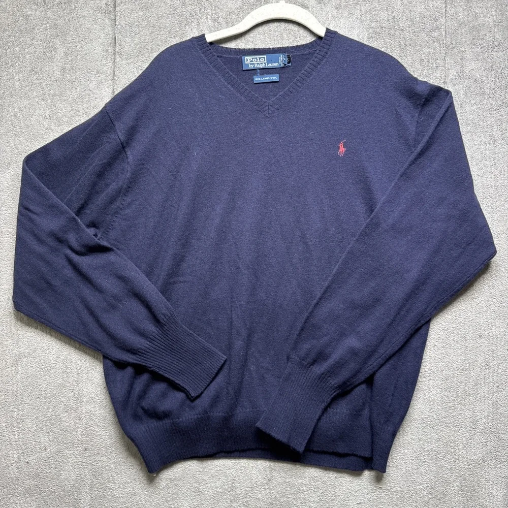 Polo Ralph Lauren Sweater Mens L Navy Blue Lambs Wool Lambs‎ Wool Pony  Pullover